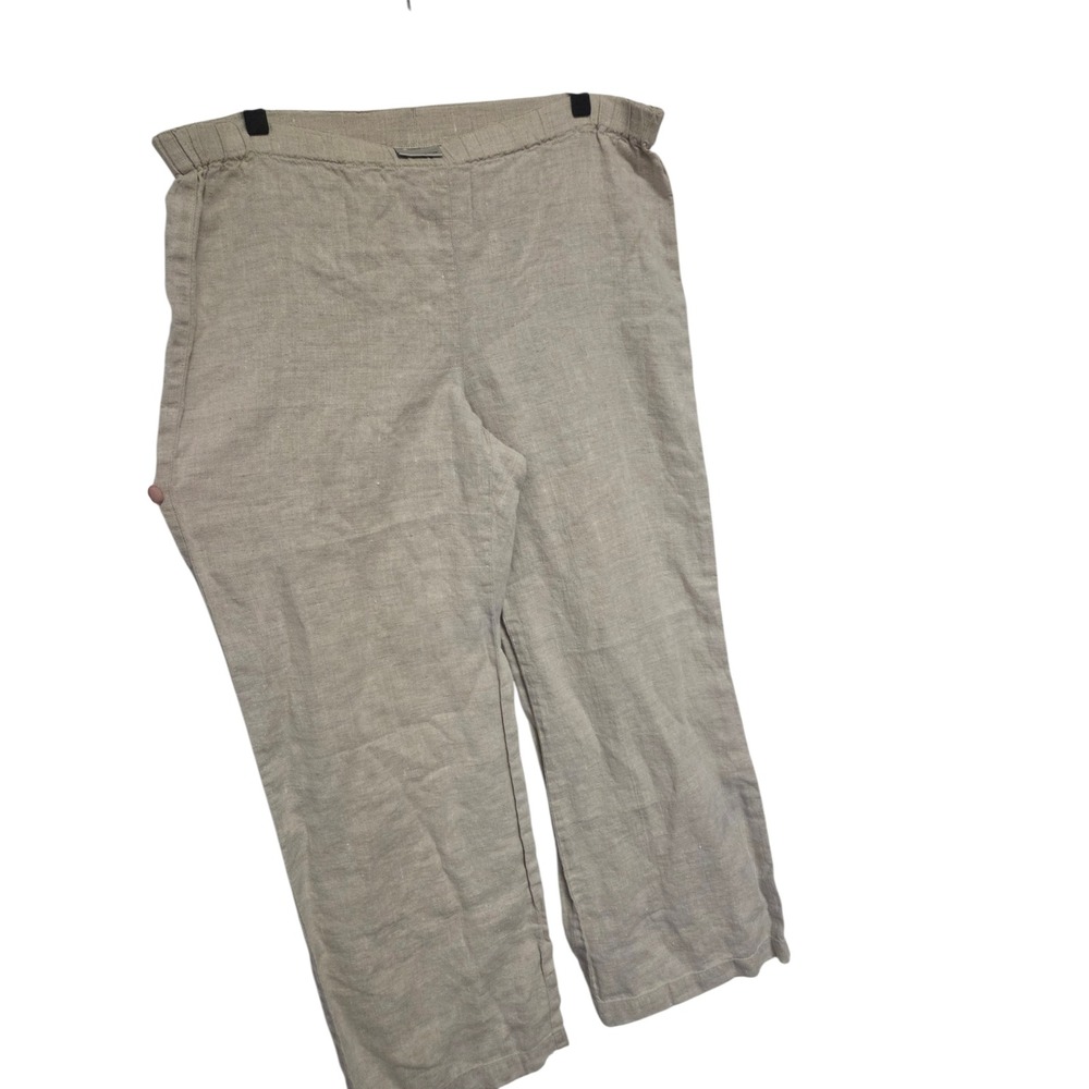Chicos 100% Linen Pants Oatmeal Beige Elastic Waist Straight‎ Leg Size M Medium